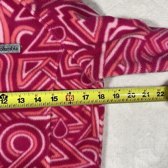Columbia Girls Sz Lg Pink Zip Up Fleece Jacket Abstract Vibrant Geometric Hiking - Picture 8 of 8